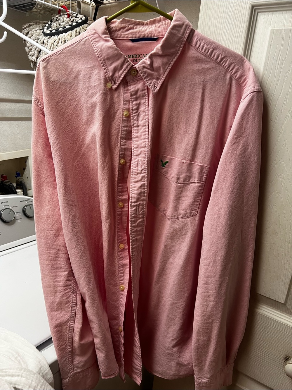 American Eagle Outfitters Pink Long-Sleeve Button-Down Shirt